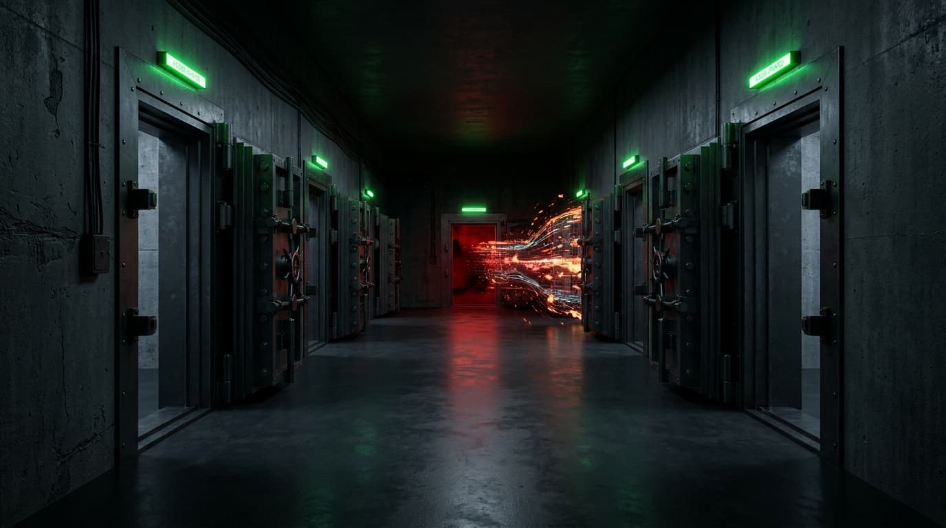 AI agent surrounded by floating permission keys and access tokens, some glowing green (authorized) and some glowing red (dangerous), on a dark enterprise backdrop