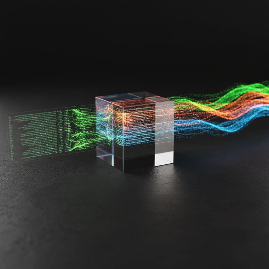 Abstract visualization of synthetic data points being generated from an original dataset
