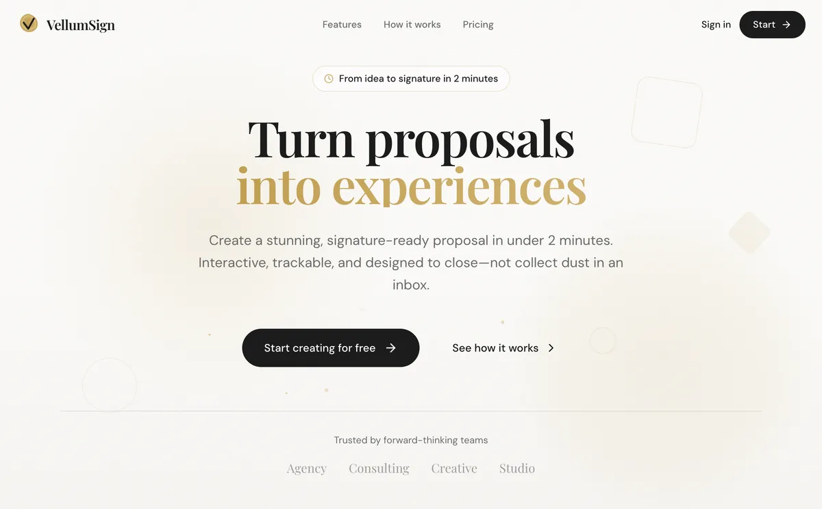 VellumSign: Proposals in 2 Minutes Instead of 2.5 Hours website preview